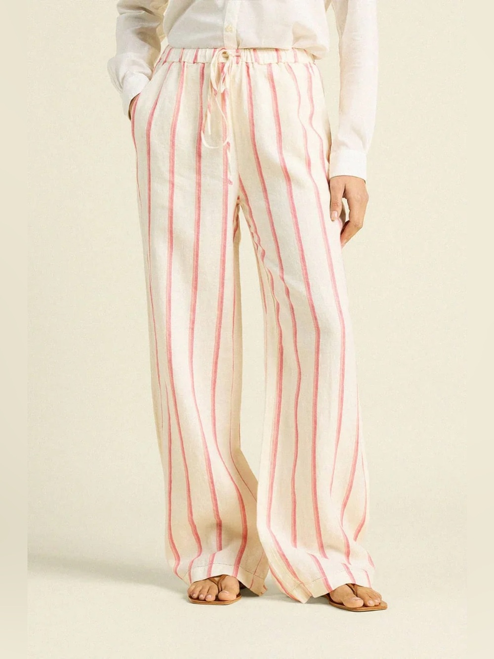 NEW BIRDS OF PARADIS BY TROVATA VERA PANT IN Pink and White POMME STRIPE Medium